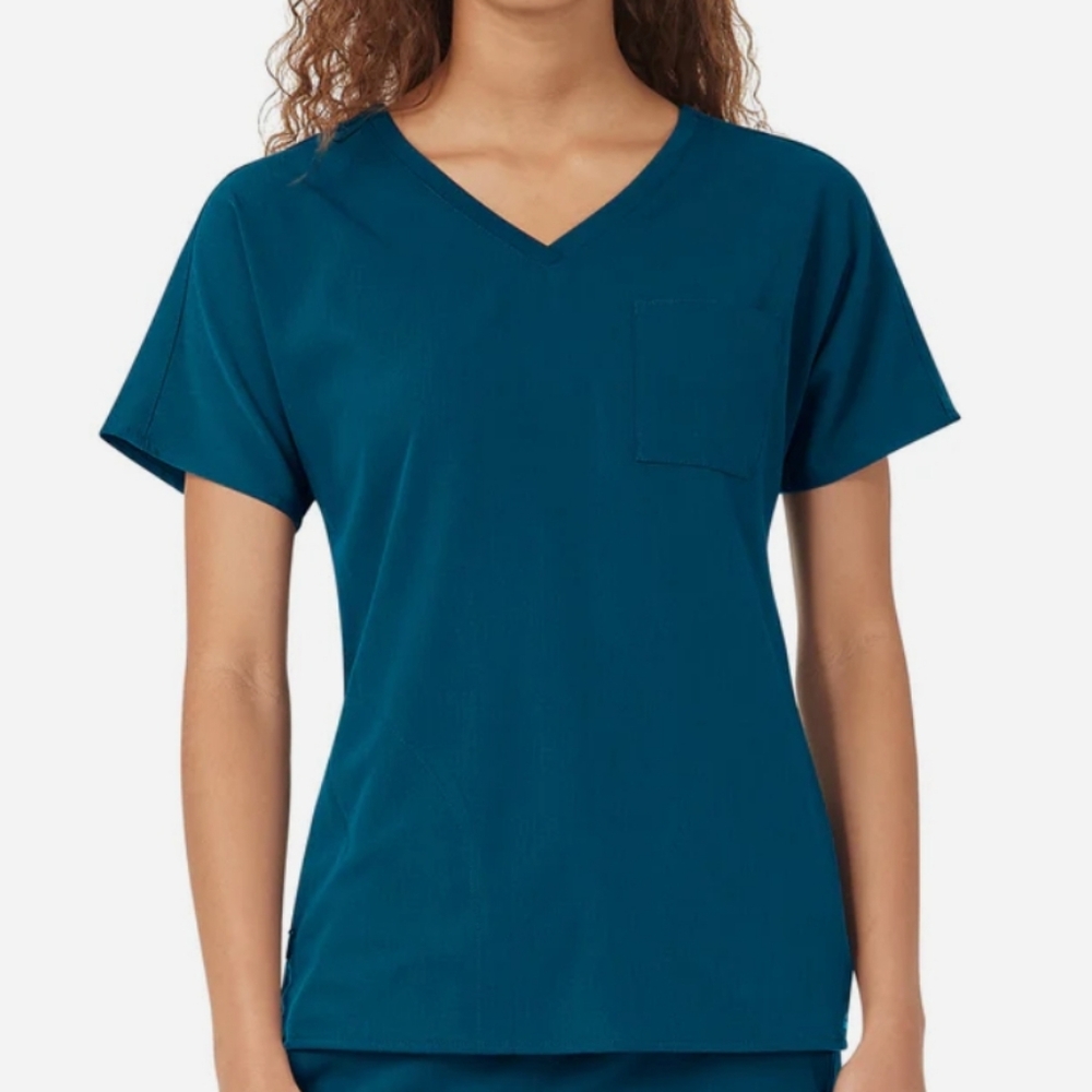 Wonderwink Aero Caribbean Blue v-neck scrub top, women's L